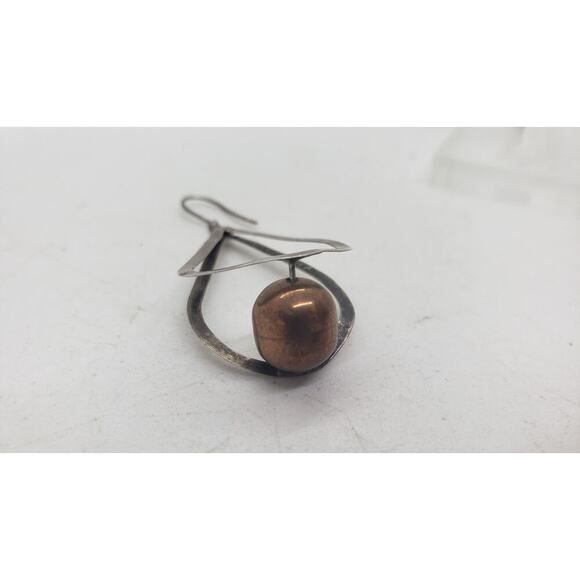 Vintage Mexico MCM 925 Sterling Silver Teardrop with Copper Ball Center 1950s - Picture 6 of 8